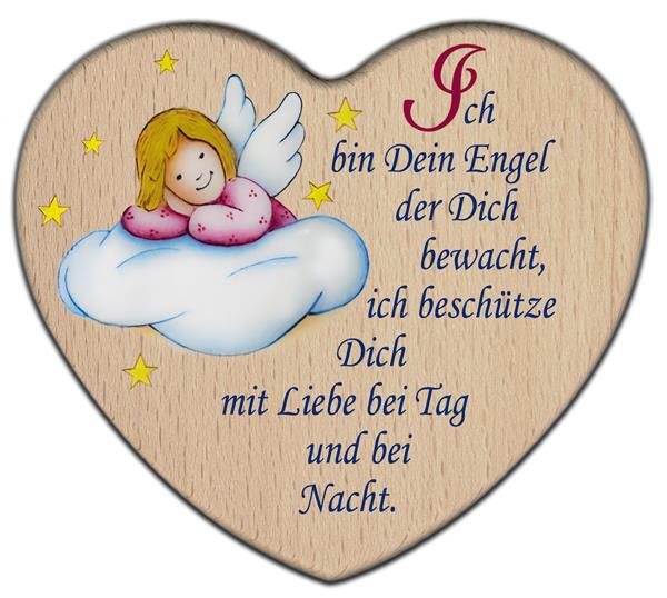 Herz bedruckt mit Engel aus Buchenholz
