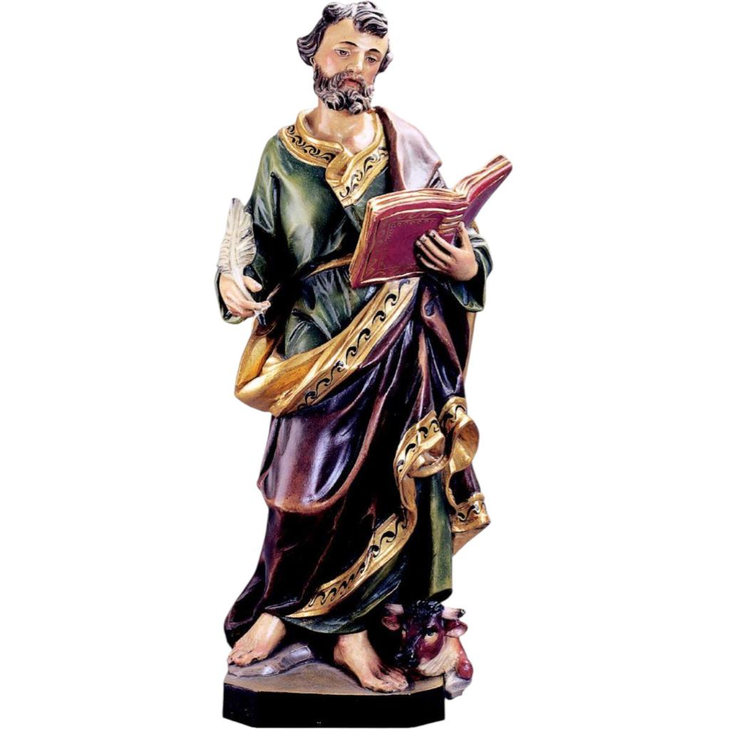 Holzfigur Hl. Lukas Evangelist mit Stier, Buch und Feder