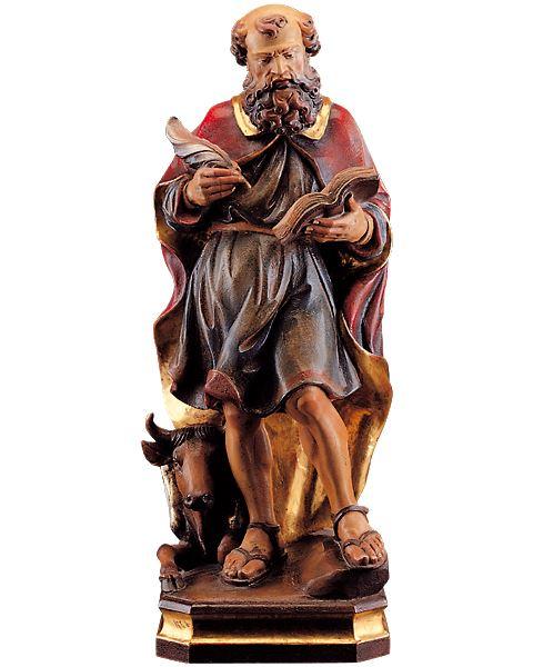 Holzfigur Hl. Lukas Evangelist mit Buch und Stier