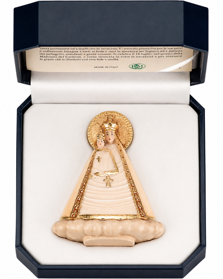 Magna Mater Austriae als handbemalte Miniatur-Marienfigur aus Holz im Etui