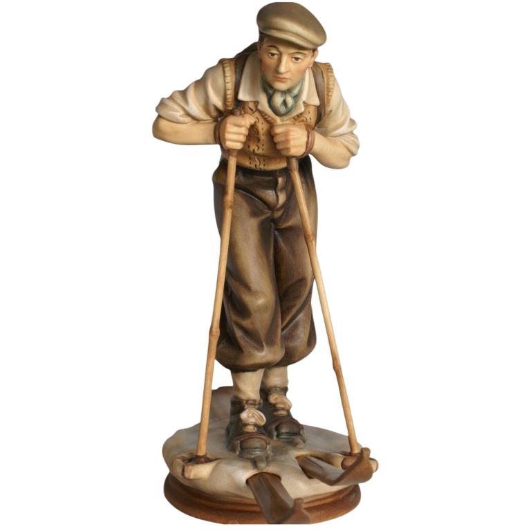 Nostalgie-Skifahrer - Holzfigur-Holzschnitzerei