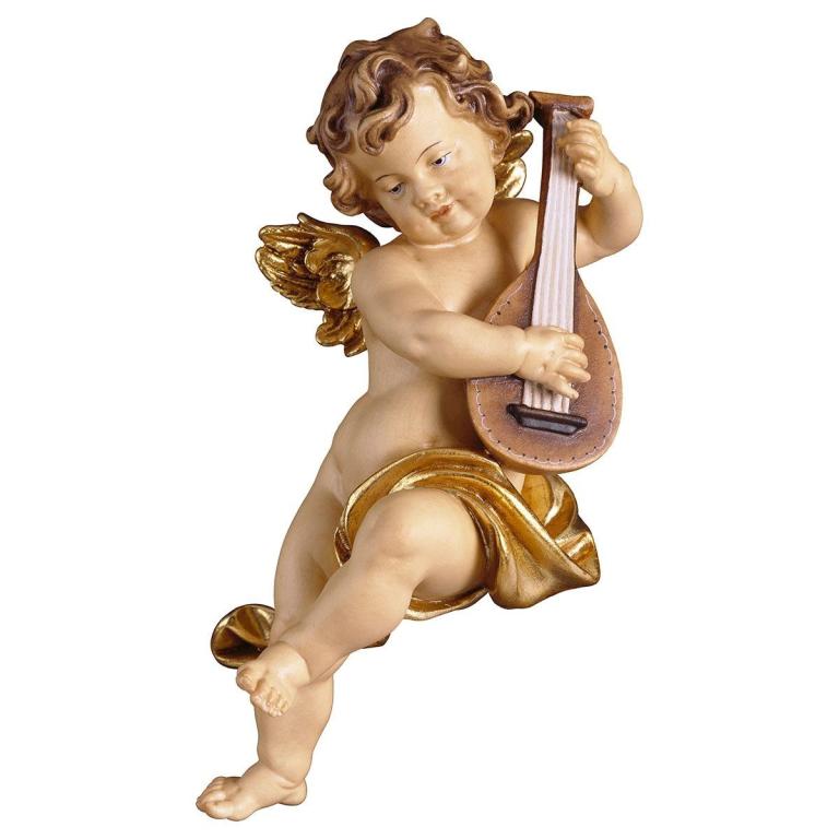 Putto mit Laute- Holzengel in Color-150001_5