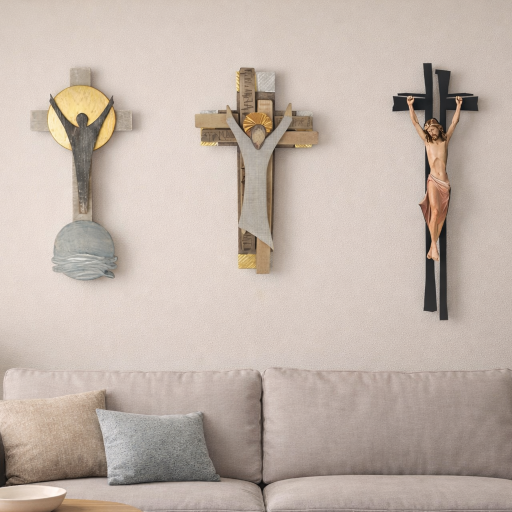 modernes holzkreuz wohnzimmer schlicht wandkreuz