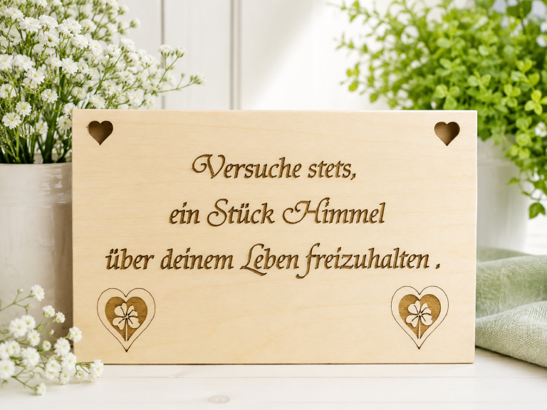Spruchtafel aus Holz mit Lasergravur Ein Stück Himmel und Lebensweisheit