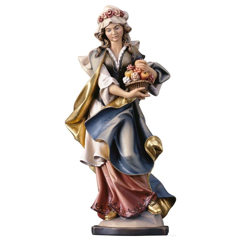 Heilige Dorothea mit Rosen als geschnitzte Holzfigur