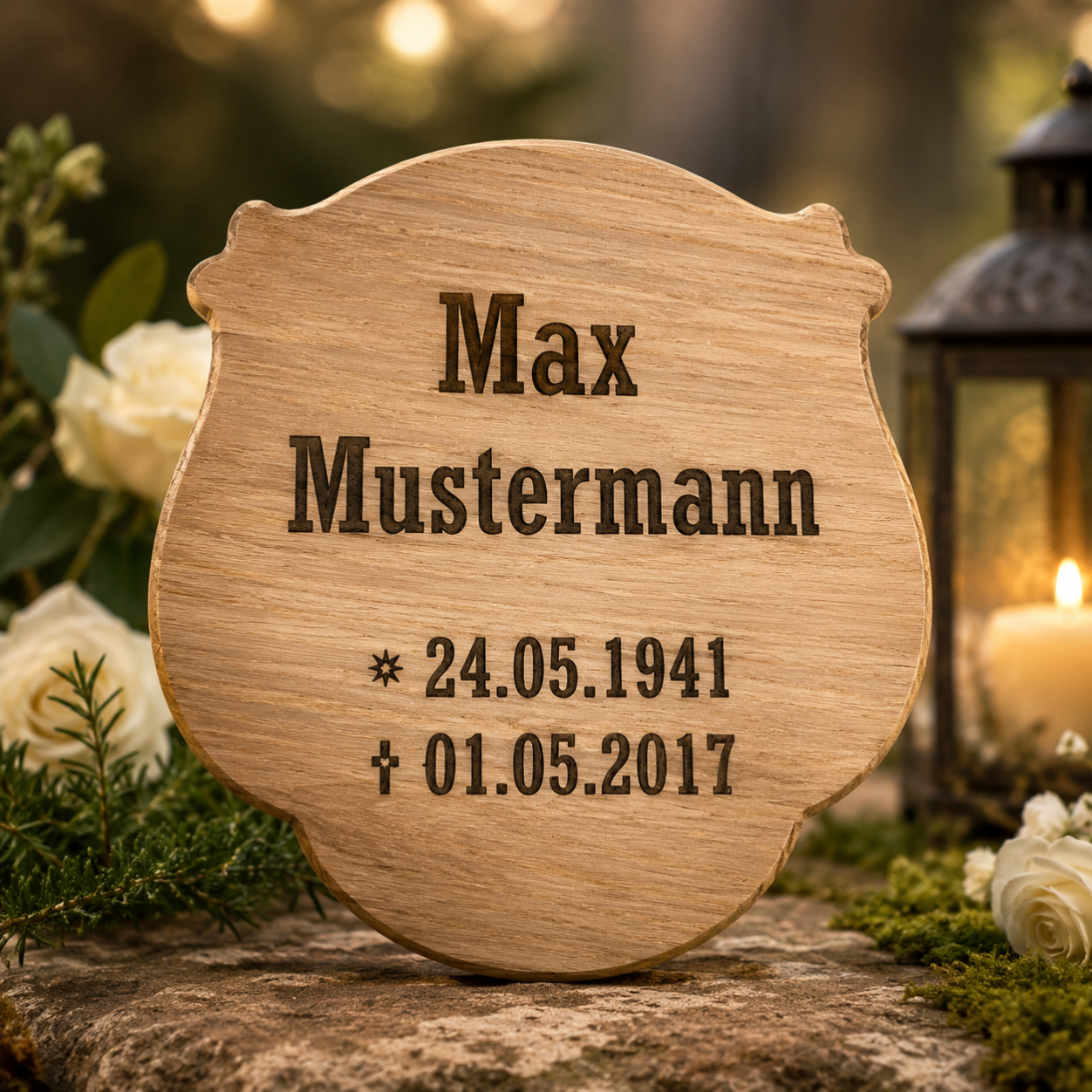 Grabtafel aus Eichenholz oder Lärchenholz mit individueller Lasergravur