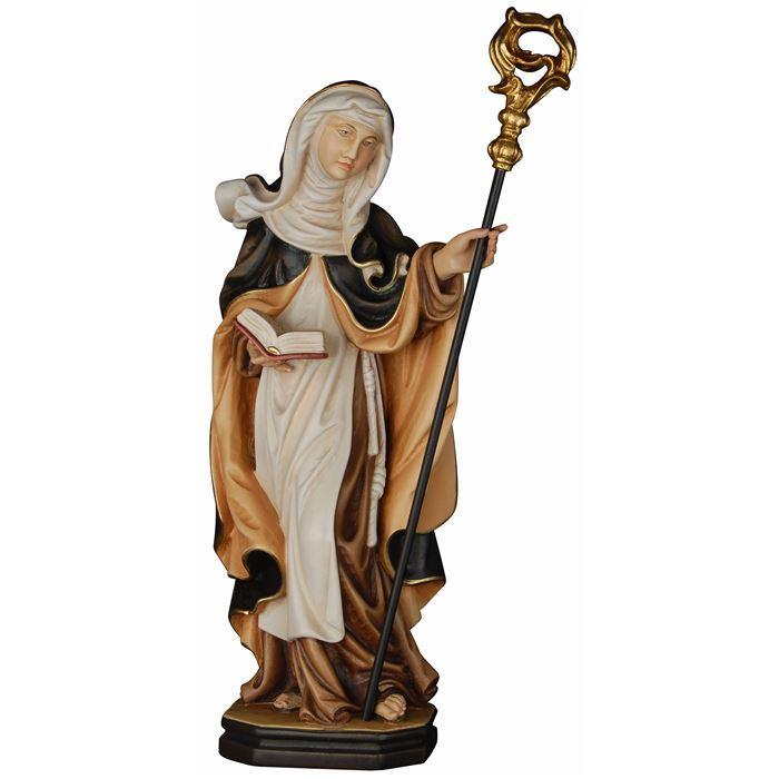 Hl. Elvira mit Buch als holzgeschnitzte Heiligenfigur aus Bergahorn