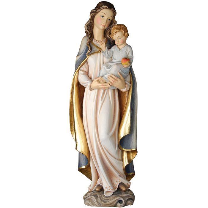 Madonna mit Kind und Apfel als Holzfigur in Color