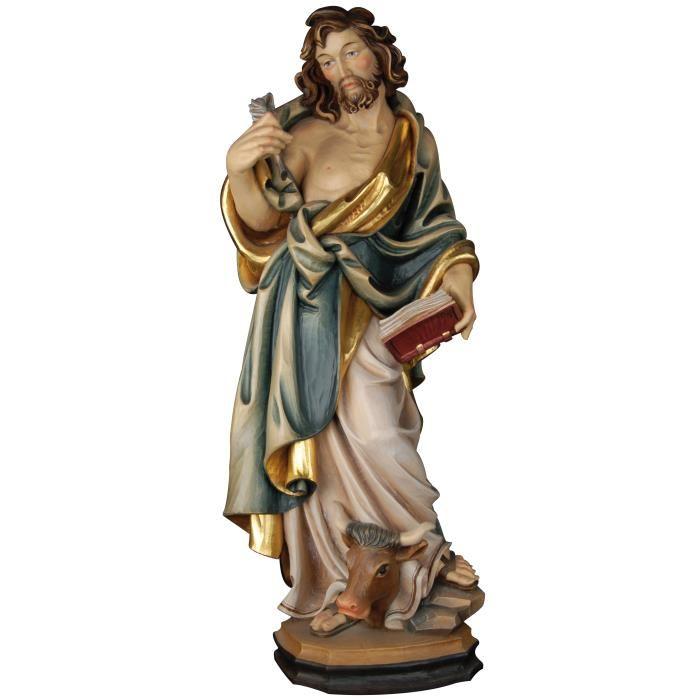 Holzfigur Heiliger Lukas mit Stier und Evangelienbuch