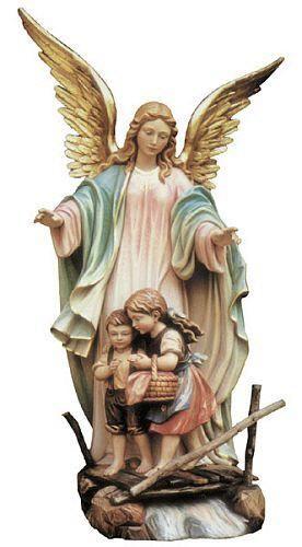 schutzengel mit 2 kindern brücke holz geschnitzt familie