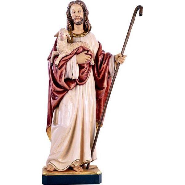 Jesus der gute Hirte mit Lamm – holzgeschnitzte Figur