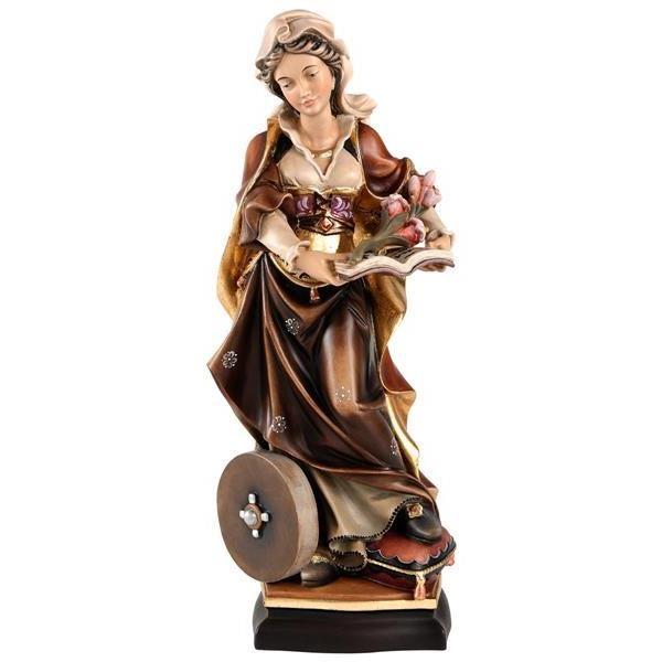 heilige christine holzfigur mit muehlstein und lilie geschnitzt