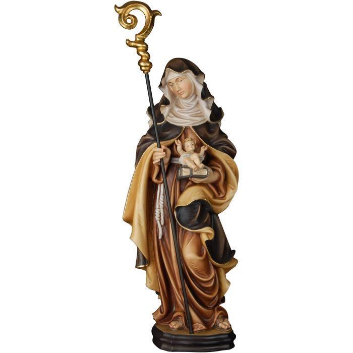 Hl. Edeltraud mit Jesuskind und Buch als holzgeschnitzte Heiligenfigur aus Bergahorn