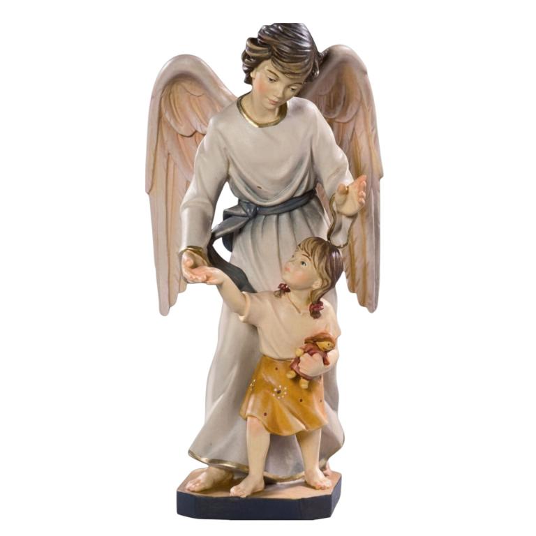 schutzengel mit mädchen holzengel kinder taufe geschnitzt