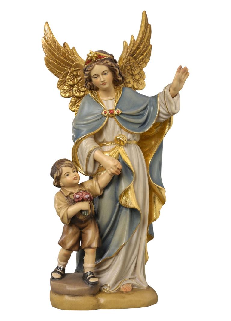Schutzengel mit Bub und Blumenstrauß als religiöse Engelfigur