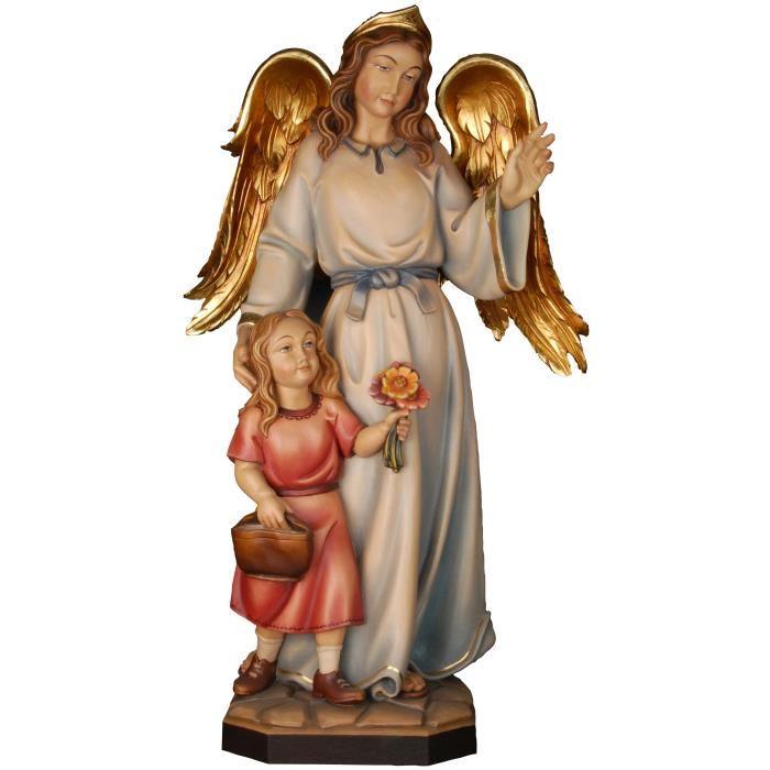 schutzengel mit maedchen holzfigur geschnitzt