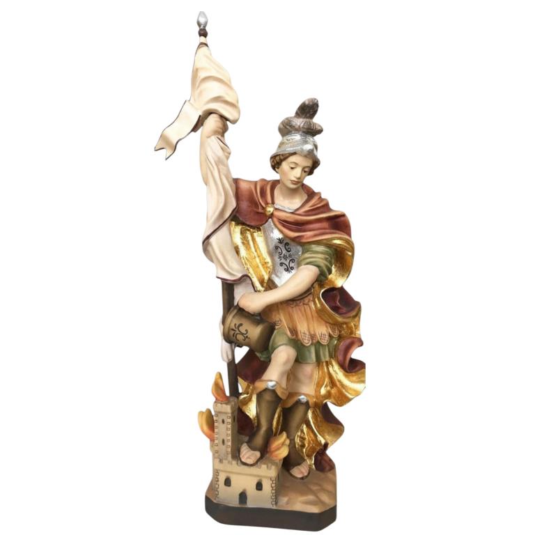 Hl. Florian mit Burg – holzgeschnitzte Heiligenfigur