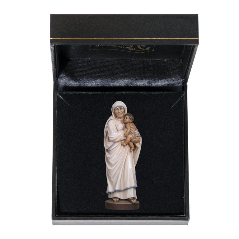 Mutter Teresa als handbemalte Miniatur-Holzfigur mit Etui