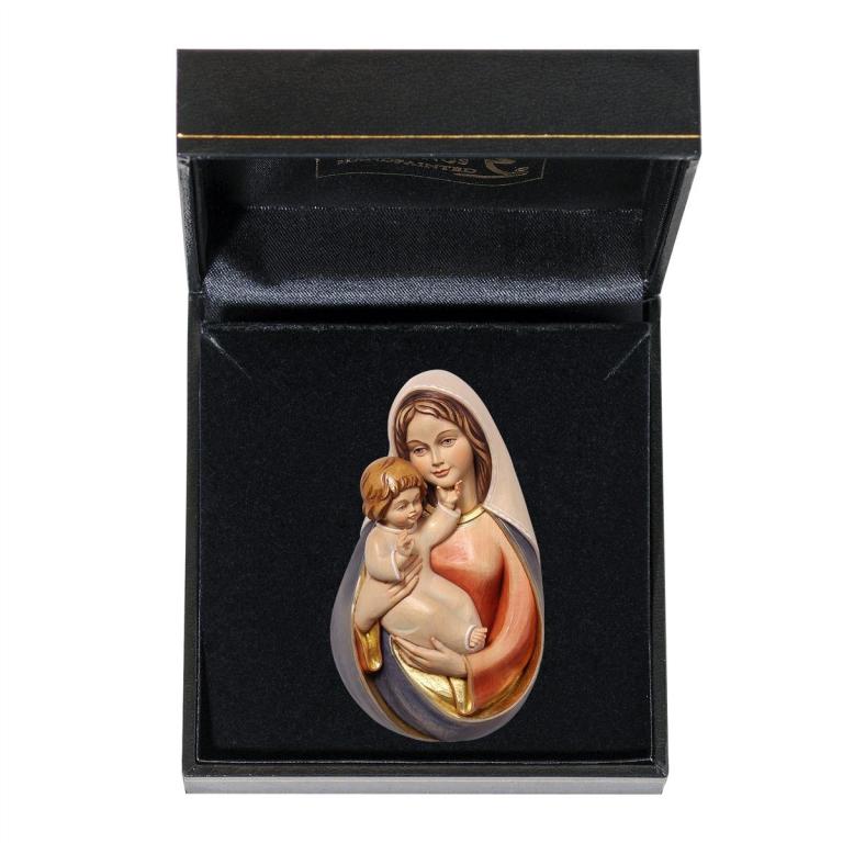 Wandmadonna Pema als handbemalte Miniatur-Holzfigur aus Bergahorn mit Etui