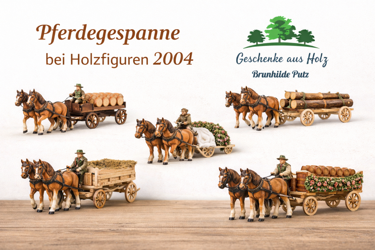 pferdegespann holz geschnitzt pferd wagen