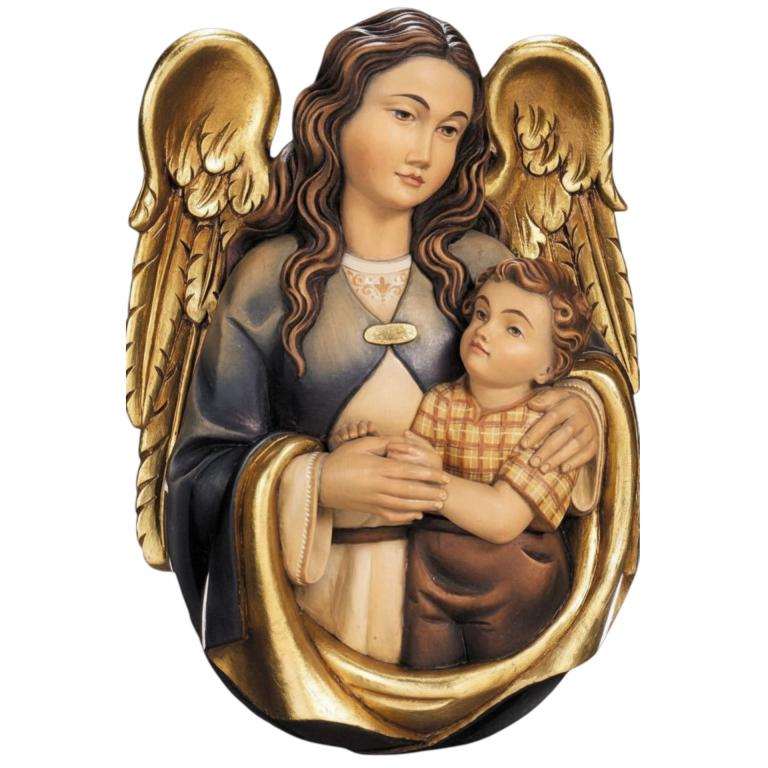 schutzengel brustbild holz wandbild kinder geschnitzt