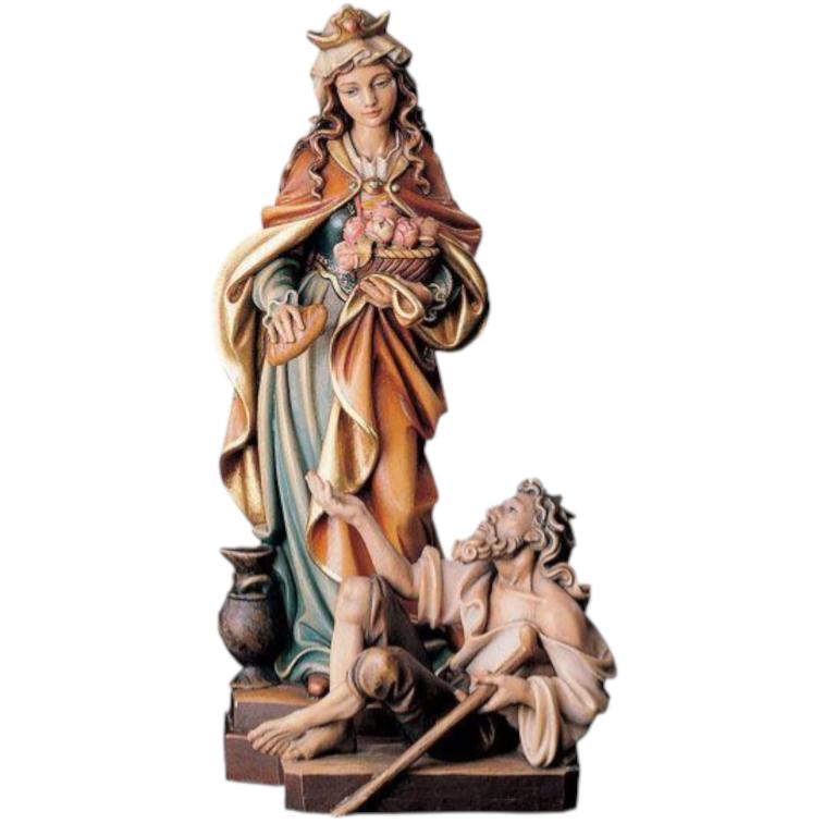 Hl. Elisabeth mit Bettler- Holzfigur-color