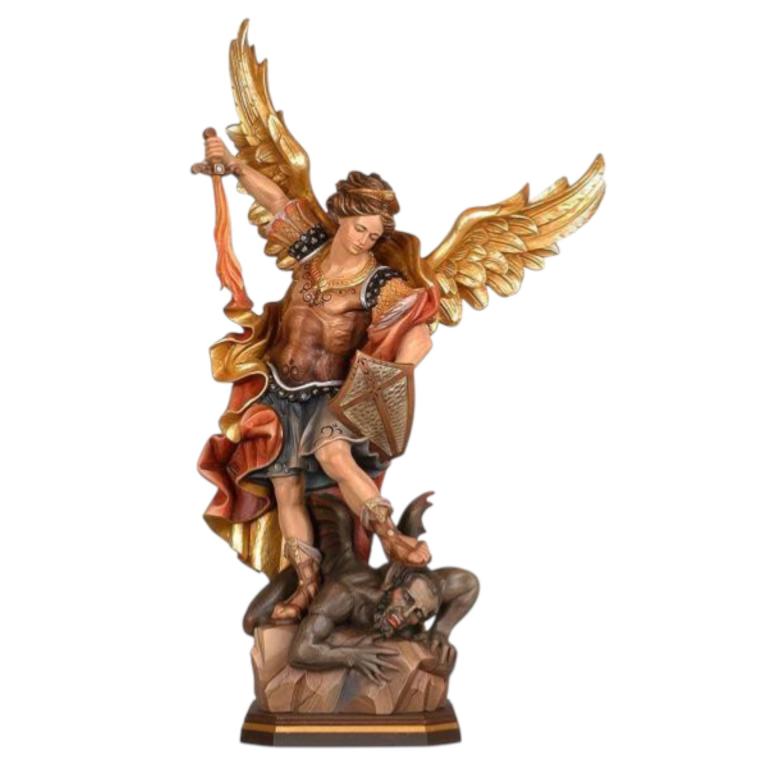 erzengel michael holzfigur schwert drachen