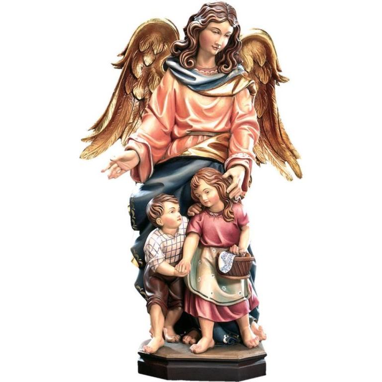 Schutzengel mit 2 Kindern- Holzfigur-Color-KD