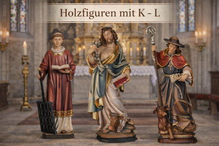 Religiöse Holzfiguren Hl. Laurenzius - Hl. Leonhard - Hl. Lukas- Holzgeschnitzt