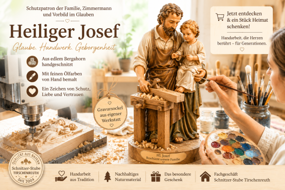 Heiliger Josef mit Jesuskind – Darstellung des Schutzpatrons der Familien und Zimmerleute als Holzfigur