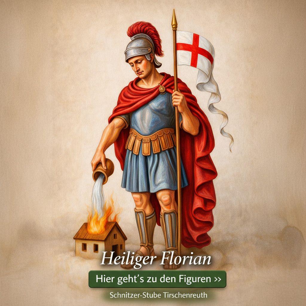 heiliger florian holzfigur mit wasserkübel brennendes haus