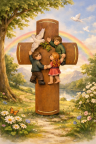 Kinder und Taube im Sonnenlicht
