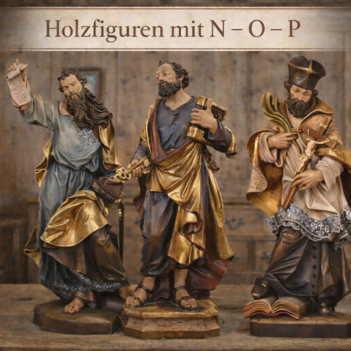 Religiöse Holzfiguren Hl. Paulus - Hl. Petrus - Hl.Netomuck geschnitzt