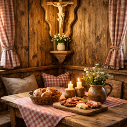 Rustikale Einkehr im Alpenstil- Braun gebeizt