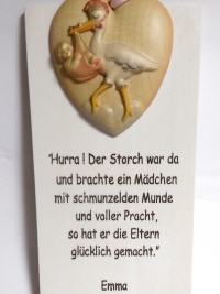 Holztafel mit Storch