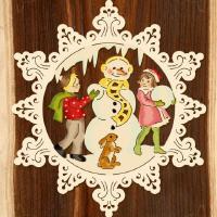 Holz-Behang "Schneemann bauen" - klassische Farbg.